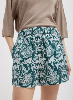 Outlet Tibi Recycled Nylon Batik Pull On Shorts Hunter Green Multi