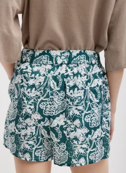 Outlet Tibi Recycled Nylon Batik Pull On Shorts Hunter Green Multi