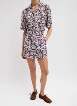 New Tibi Recycled Nylon Batik Pull On Shorts Cinnamon Multi