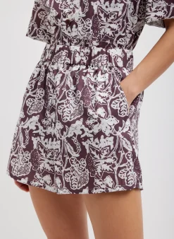 New Tibi Recycled Nylon Batik Pull On Shorts Cinnamon Multi