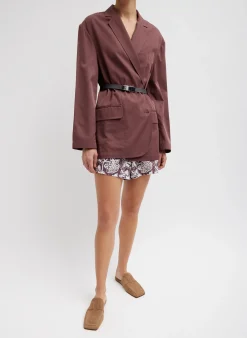 New Tibi Recycled Nylon Batik Pull On Shorts Cinnamon Multi
