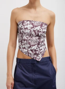 New Tibi Recycled Nylon Batik Strapless Bandeau Cinnamon Multi