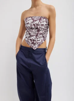 New Tibi Recycled Nylon Batik Strapless Bandeau Cinnamon Multi