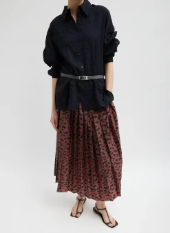 Sale Tibi Recycled Sporty Nylon Cheetah Pleated Pull On Skirt Brown Multi