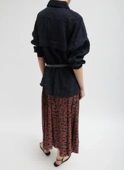Sale Tibi Recycled Sporty Nylon Cheetah Pleated Pull On Skirt Brown Multi