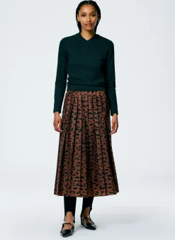 Sale Tibi Recycled Sporty Nylon Cheetah Pleated Pull On Skirt Brown Multi