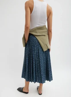 Best Tibi Recycled Sporty Nylon Cheetah Pleated Pull On Skirt Navy Fog Multi