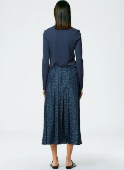 Best Tibi Recycled Sporty Nylon Cheetah Pleated Pull On Skirt Navy Fog Multi