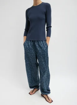 Hot Tibi Recycled Sporty Nylon Cheetah Wide Leg Pull On Pant Navy Fog Multi