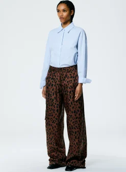 Online Tibi Recycled Sporty Nylon Cheetah Wide Leg Pull On Pant Brown Multi