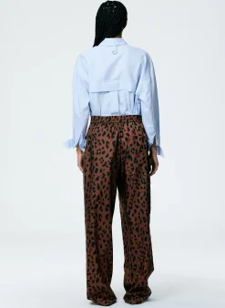 Online Tibi Recycled Sporty Nylon Cheetah Wide Leg Pull On Pant Brown Multi