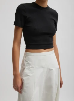 Sale Tibi Ribbed Cropped Baby T-Shirt Black