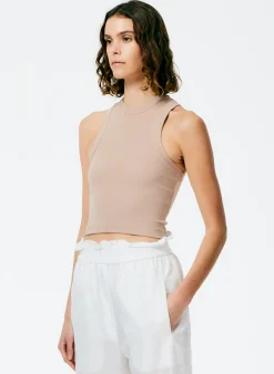 Sale Tibi Ribbed T-Shirt Cropped Tank Sand