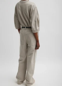 Clearance Tibi Sculpted Short Sleeve Sweatshirt Light Stone