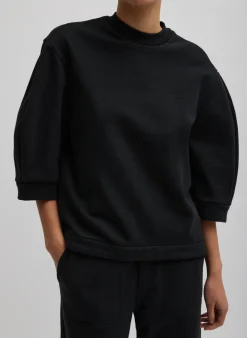 Online Tibi Sculpted Short Sleeve Sweatshirt Black