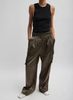 Best Tibi Shiny Nylon Pleated Stella Cargo Pant Dune