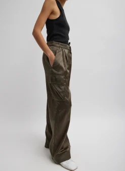Best Tibi Shiny Nylon Pleated Stella Cargo Pant Dune