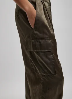 Best Tibi Shiny Nylon Pleated Stella Cargo Pant Dune