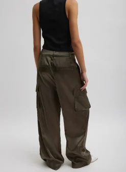 Best Tibi Shiny Nylon Pleated Stella Cargo Pant Dune