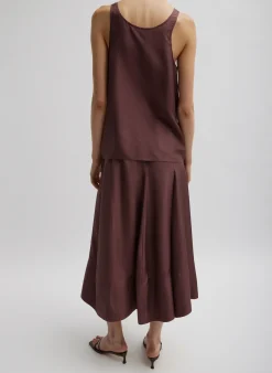 Tibi Silk Habutai Circular Seamed Skirt Cinnamon