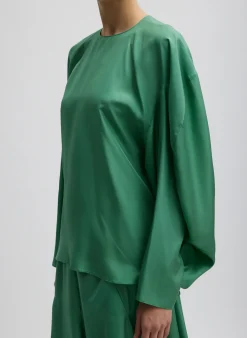 Outlet Tibi Silk Habutai Circular Top Green Tea