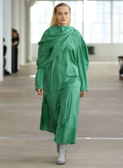 Outlet Tibi Silk Habutai Circular Top Green Tea