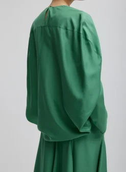 Outlet Tibi Silk Habutai Circular Top Green Tea