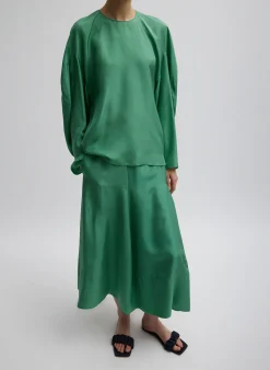 Outlet Tibi Silk Habutai Circular Top Green Tea