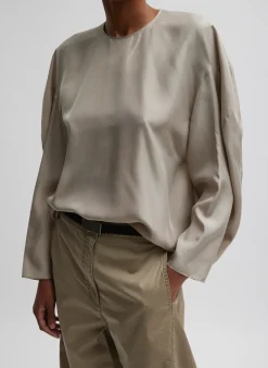 Sale Tibi Silk Habutai Circular Top Light Stone