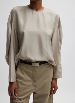 Sale Tibi Silk Habutai Circular Top Light Stone