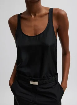 Hot Tibi Silk Habutai Tank Top Black