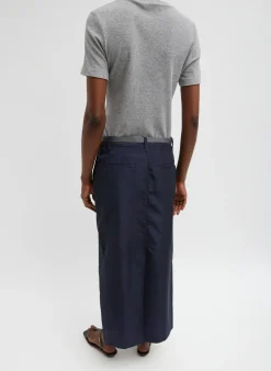 Tibi Silk Nylon Maxi Skirt Navy