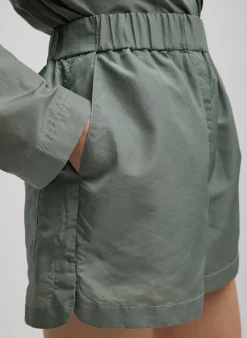 Tibi Silk Nylon Pull On Shorts Pumice Grey