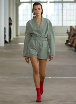 Tibi Silk Nylon Pull On Shorts Pumice Grey