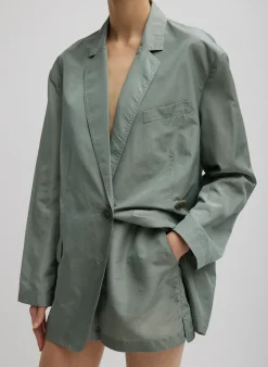 Tibi Silk Nylon Pull On Shorts Pumice Grey
