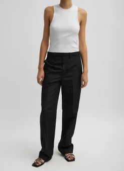 Best Tibi Silk Nylon Straight Leg Trouser Black
