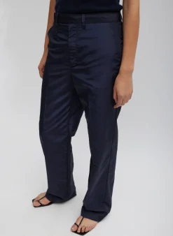 Outlet Tibi Silk Nylon Straight Leg Trouser Navy