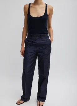 Outlet Tibi Silk Nylon Straight Leg Trouser Navy