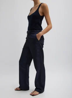 Outlet Tibi Silk Nylon Straight Leg Trouser Navy