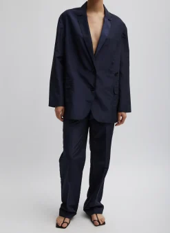 Outlet Tibi Silk Nylon Straight Leg Trouser Navy