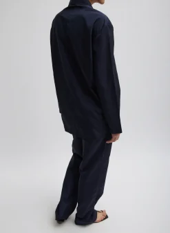 Outlet Tibi Silk Nylon Straight Leg Trouser Navy