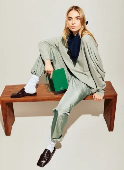 Clearance Tibi Silk Nylon Straight Leg Trouser Pumice Grey