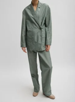 Clearance Tibi Silk Nylon Straight Leg Trouser Pumice Grey