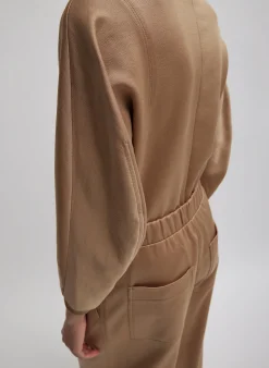 Discount Tibi Silk Terry Sculpted Sleeve Slim Sweatshirt Granola