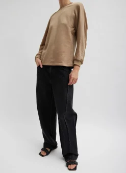 Discount Tibi Silk Terry Sculpted Sleeve Slim Sweatshirt Granola