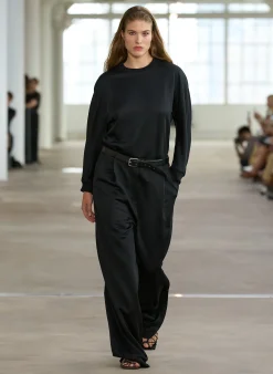 New Tibi Silk Terry Sculpted Sleeve Slim Sweatshirt Black