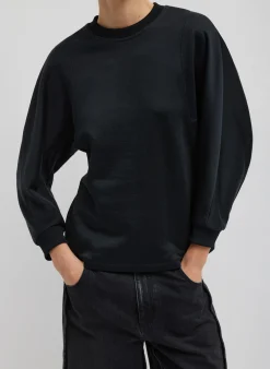 New Tibi Silk Terry Sculpted Sleeve Slim Sweatshirt Black