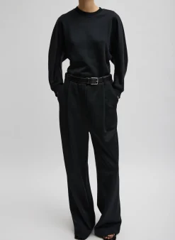 New Tibi Silk Terry Sculpted Sleeve Slim Sweatshirt Black