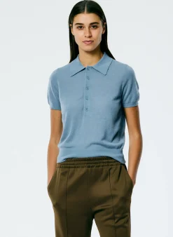 Clearance Tibi Skinlike Mercerized Wool Shrunken Polo Blue Mist