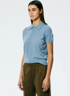Clearance Tibi Skinlike Mercerized Wool Shrunken Polo Blue Mist